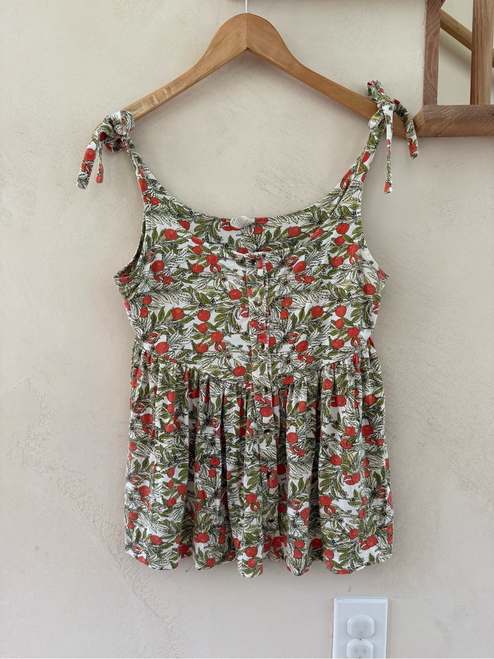 kate quinn White Floral Tie-Shoulder Peplum Tank with Red Fruit Print